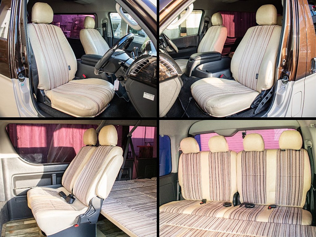 FLEXオリジナルのファブリックコンビネーションタイプのシートカバーが装備されております！