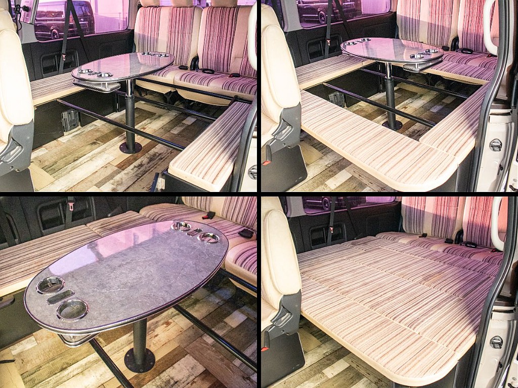 ベット展開やテーブル取付も可能なシートアレンジ！