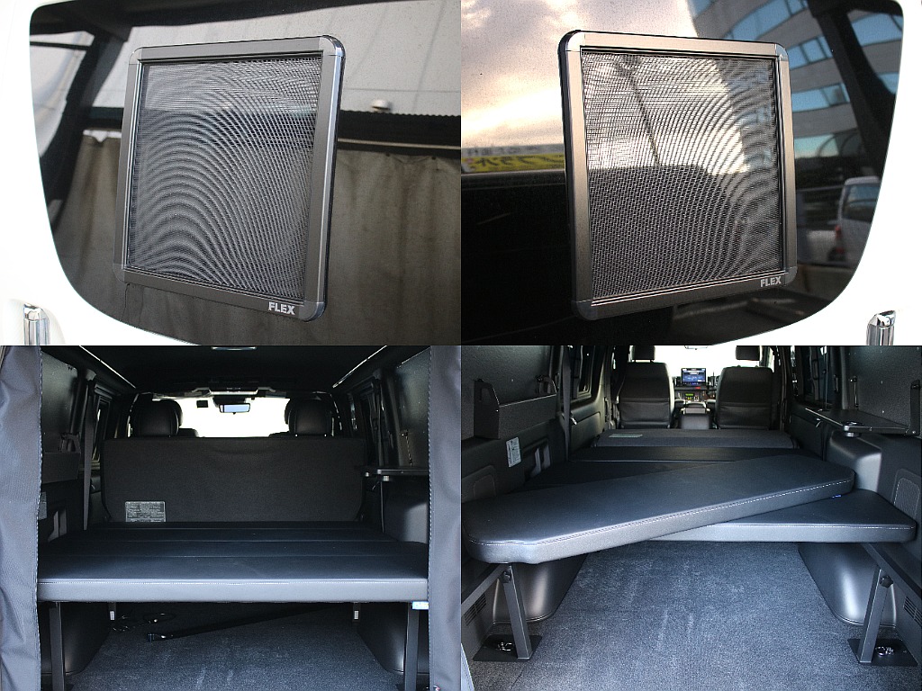 ベッドキット装備しているので車中泊も可能です！オリジナルのアミエースも両側装備！