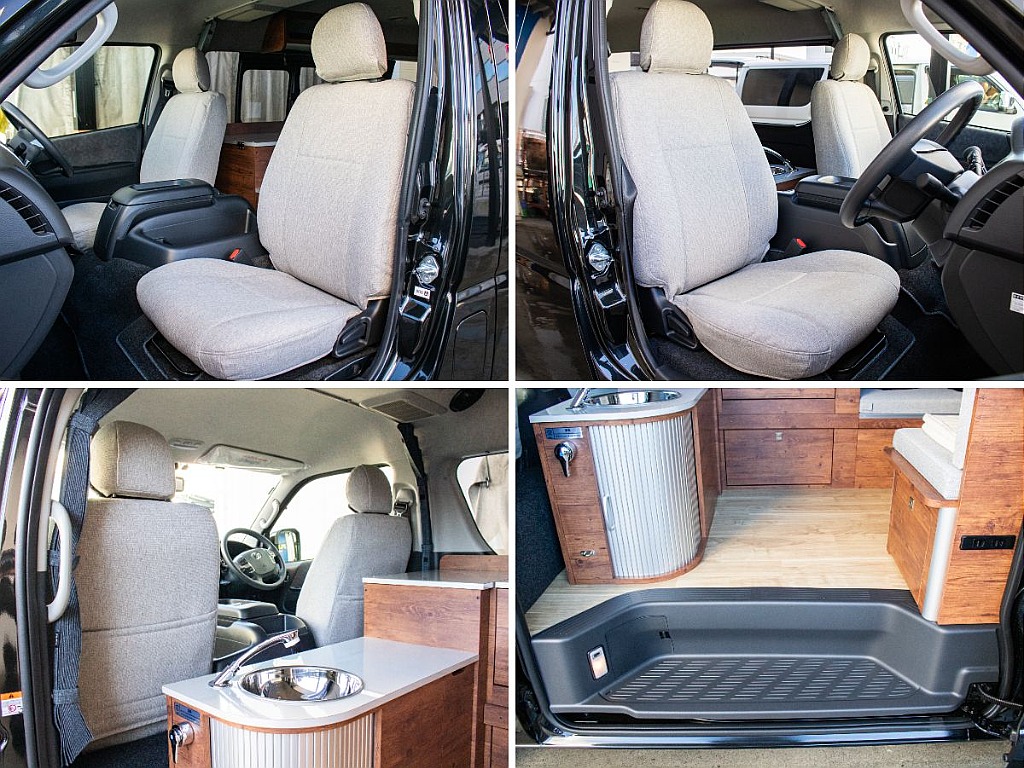 運転席・助手席もベッドマットと同じシートカバーを装備してます！