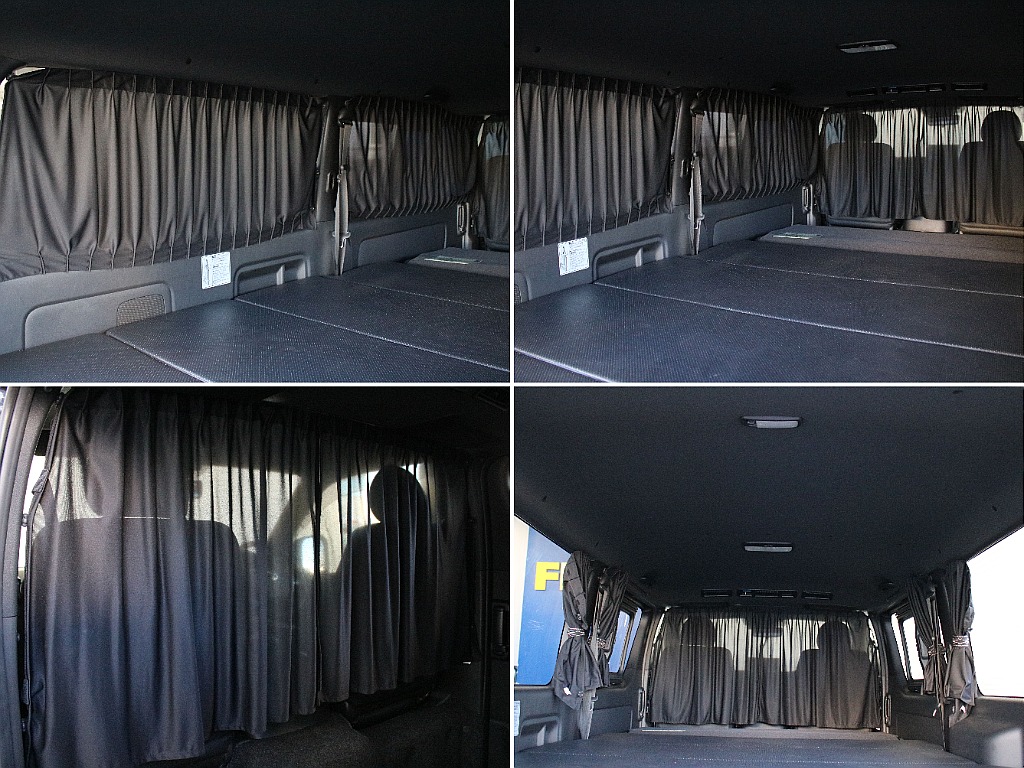 リア5面、間仕切りカーテン装備してます！そとからの視線を気にすることなく車中泊もお楽しみいただけます！