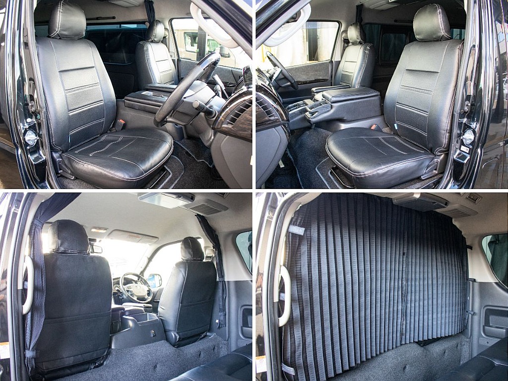 運転席・助手席と2列目以降の空間を仕切る間仕切りカーテンを装備！