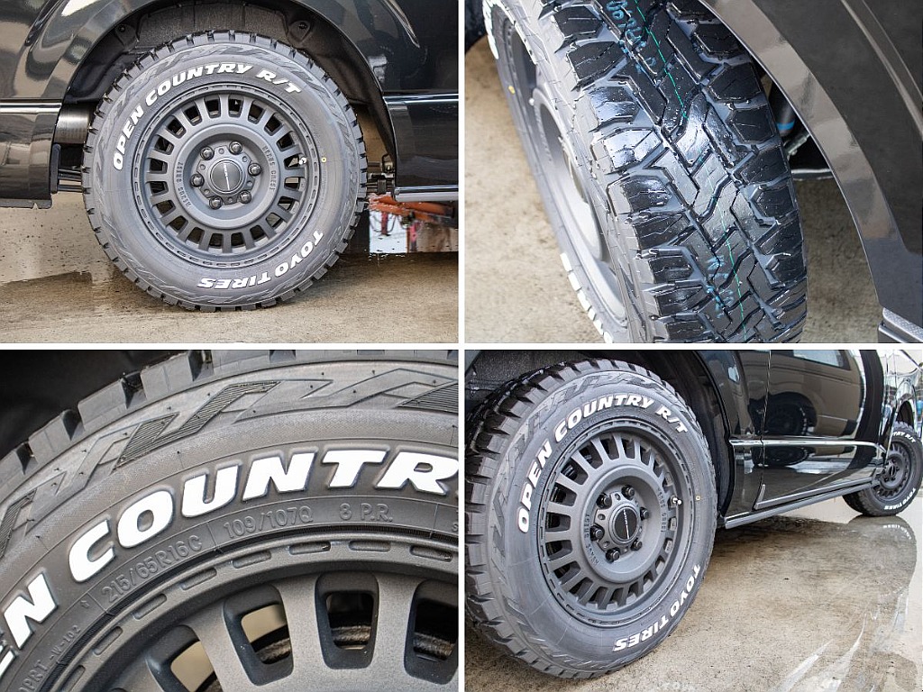 ネクサスクレストアルミホイールにオープンカントリータイヤ装備！オフロードな印象の足廻りになってます！