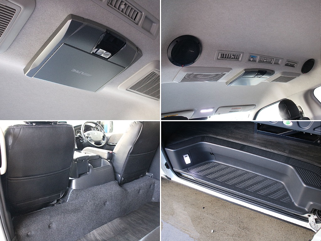 後席モニターにルーフスピーカーまで装備済みです！後方の方たちもテレビや音楽をお楽しみいただけます！