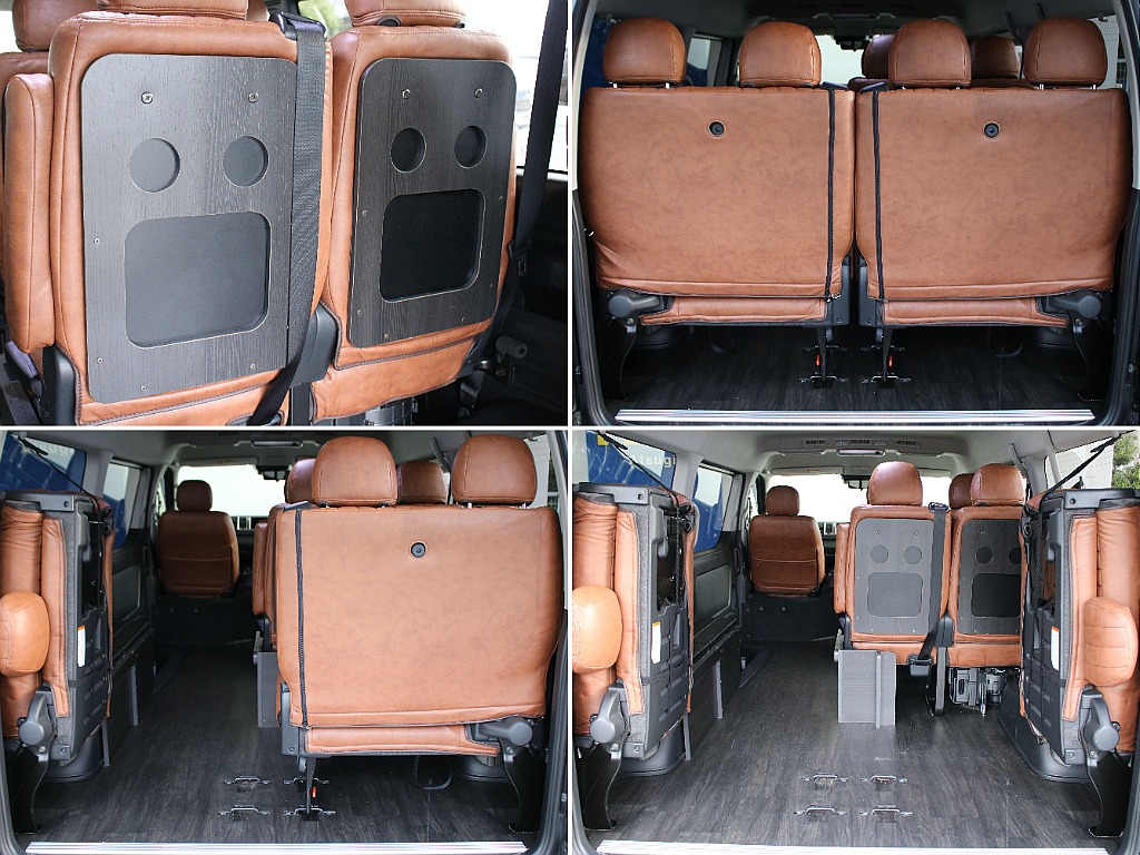 3列目シートはリクライニング加工にゼロワゴンテーブルを装備しておりますので、テーブルとしてもご利用いただけます！