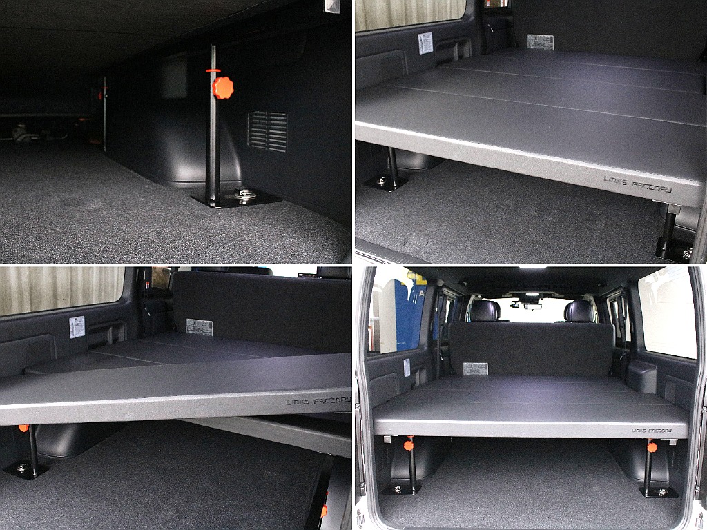 4分割タイプのベッドキット装備！車中泊はもちろん、荷物の積み分けにも便利です！