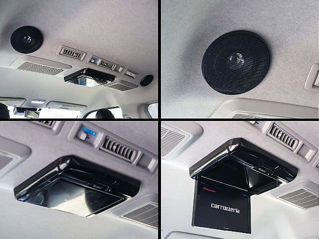 10.1インチの後席モニターにルーフスピーカーまで装備済みです！後ろの方たちもしっかり音楽やテレビをお楽しみ頂けます！