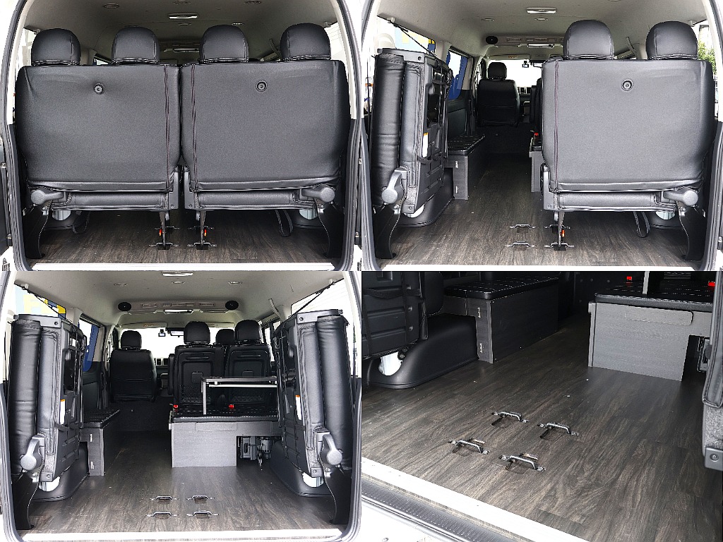 ４列目シートを跳ね上げると広大な荷室空間を確保できます！フローリングなのでお掃除も楽々！