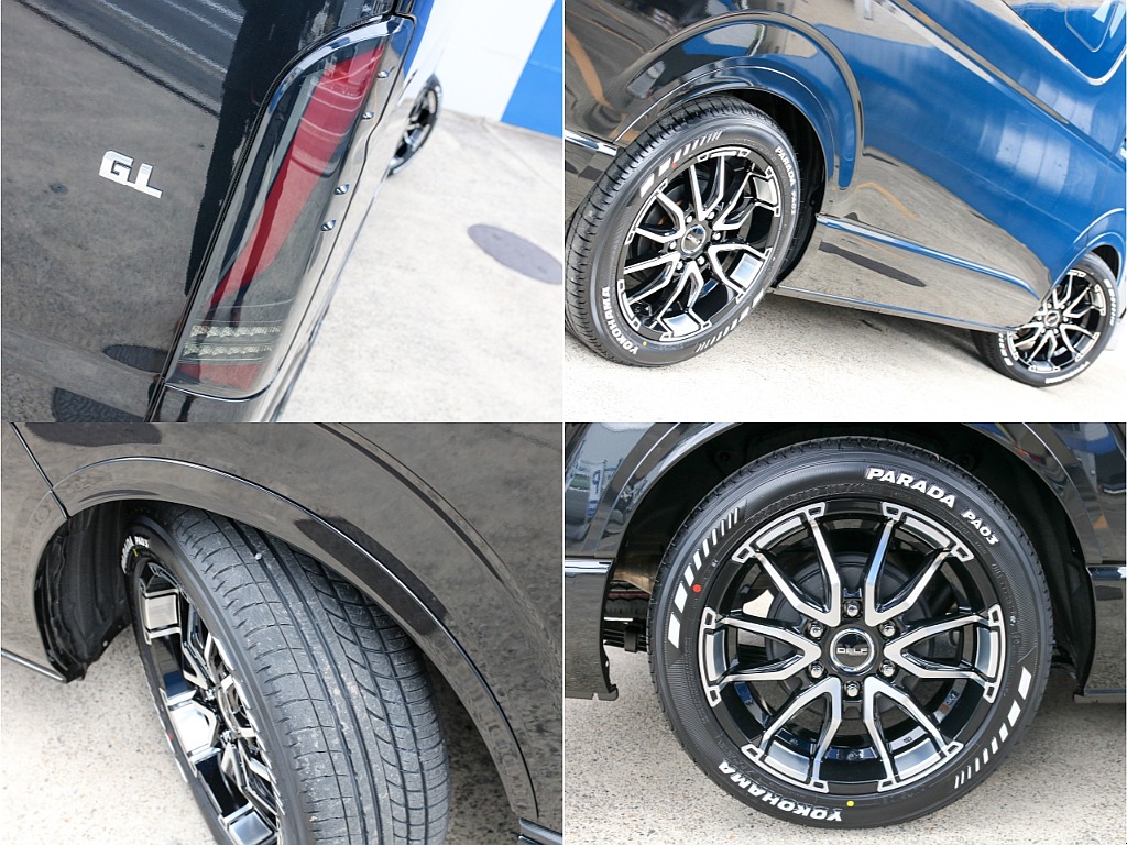 FLEXオリジナル オメガLEDテールランプにFLEXオリジナル DelfinoLineオーバーフェンダー付き！！足元には、デルフ06 18インチアルミホイール＆ヨコハマパラダタイヤ付き！！