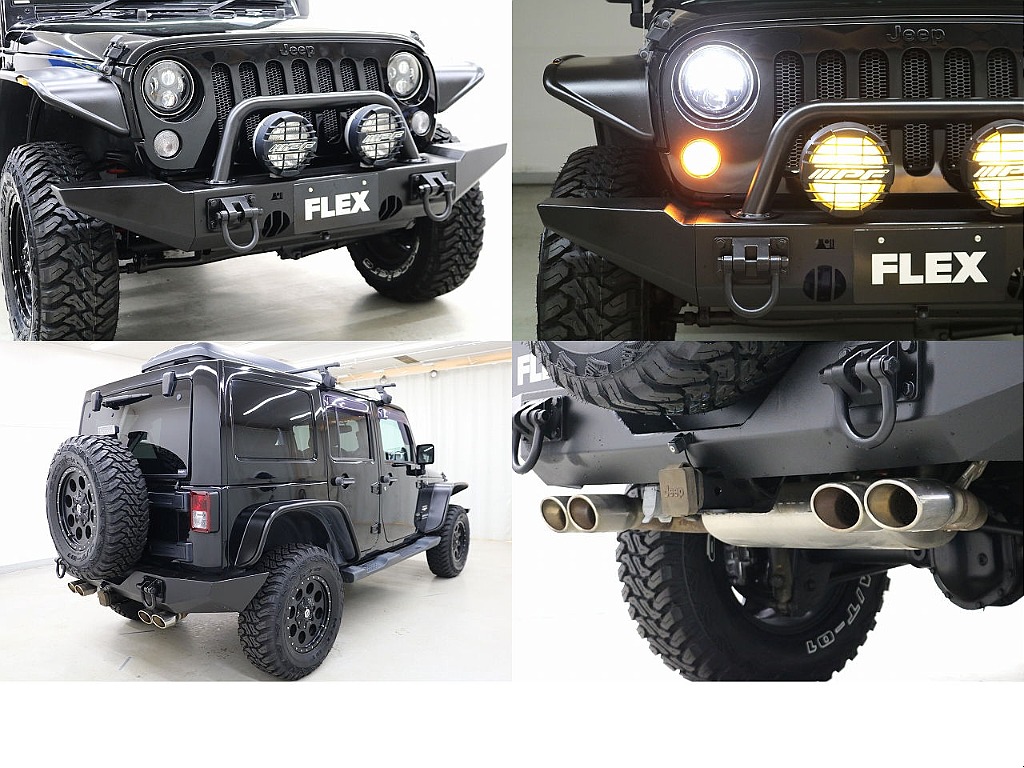 買取特選車☆後期モデル☆カスタム満載☆プロジェクターヘッドライト☆ＩＰＦフォグランプ☆ラギッドリッジXHD前後バンパー☆ＪＡＯＳ４本出しマフラー☆ヒッチメンバー☆