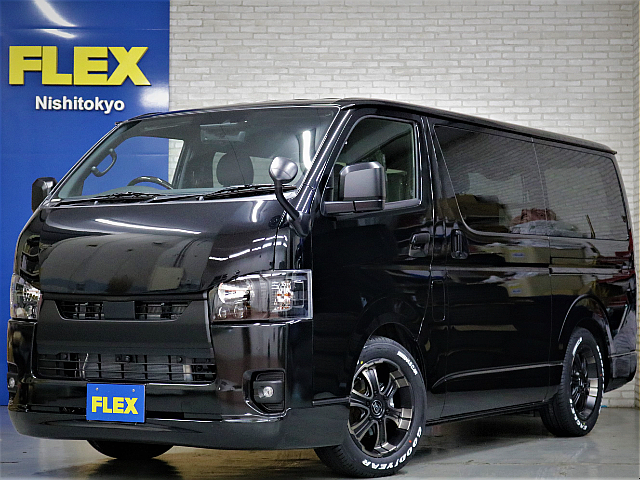 新車ハイエースＶダークプライムⅡ２０００ガソリン両側パワースライドドア装備ブラックエディション完成！！４１５コブラＢＹ２ボンネット装着済み！！