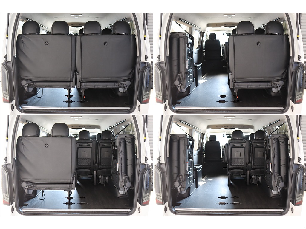 床張り施工済み！　４列目は跳ね上げ可能で荷物もたっぷり積めますよ！