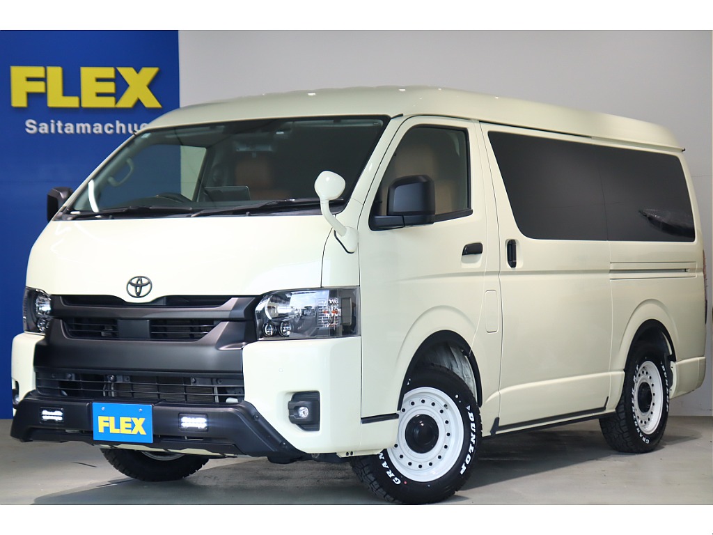 【買取直販】ハイエースワゴン　GL　ガソリン4ＷＤ　特設ライトイエロー　ブラックエディション　オフロードスタイル　BIG-X　シートカバー　床張り施工済み☆
